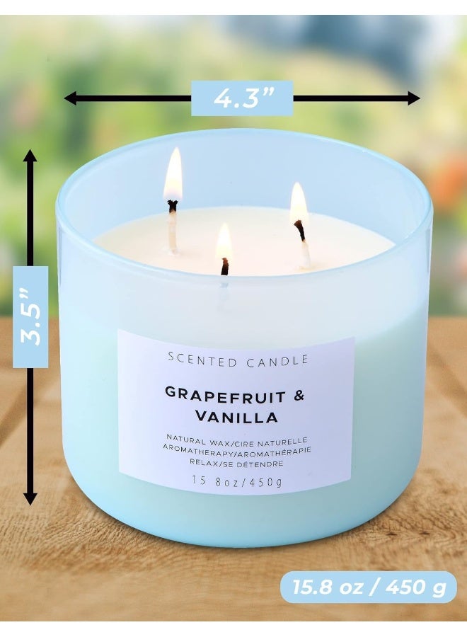 T&H Grapefruit Vanilla Stress Relief Aromatherapy Candle with Berries, Bergamot & Rose - Summer Candles - Highly Scented Candles for Men & Women 15.8 oz - Large 3-Wick Candle, Natural Soy Candles for Home - Image 5